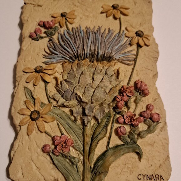 Vintage Botanical Wall Art Plaque Set Rose, Cynara, Protea Raised Floral Design - Picture 4 of 7